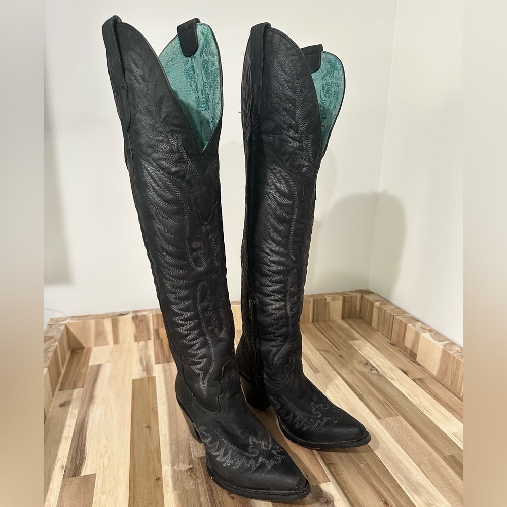 Black Knee High Corral Cowboy Boots